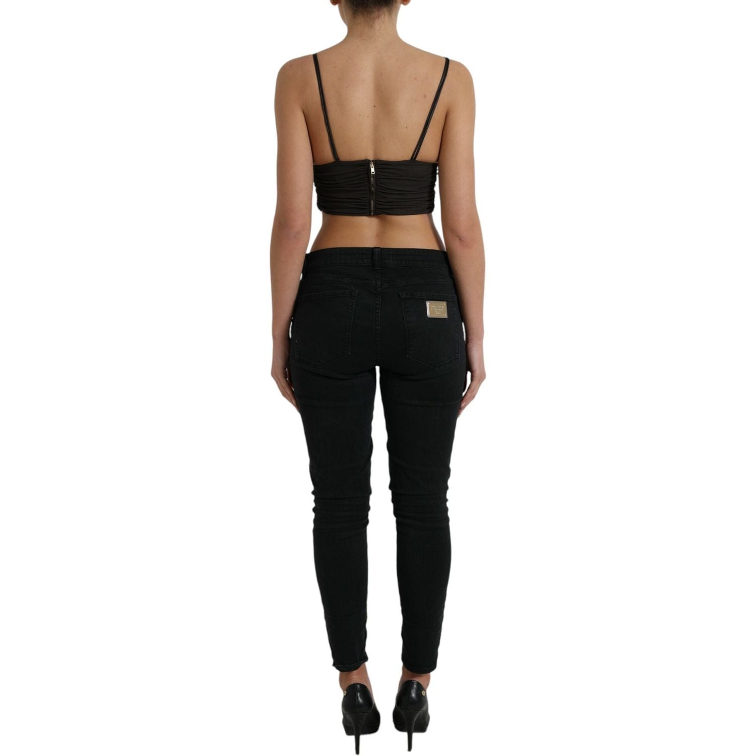 Dolce & Gabbana Brown Viscose Plunging V-neck Cropped Tank Top