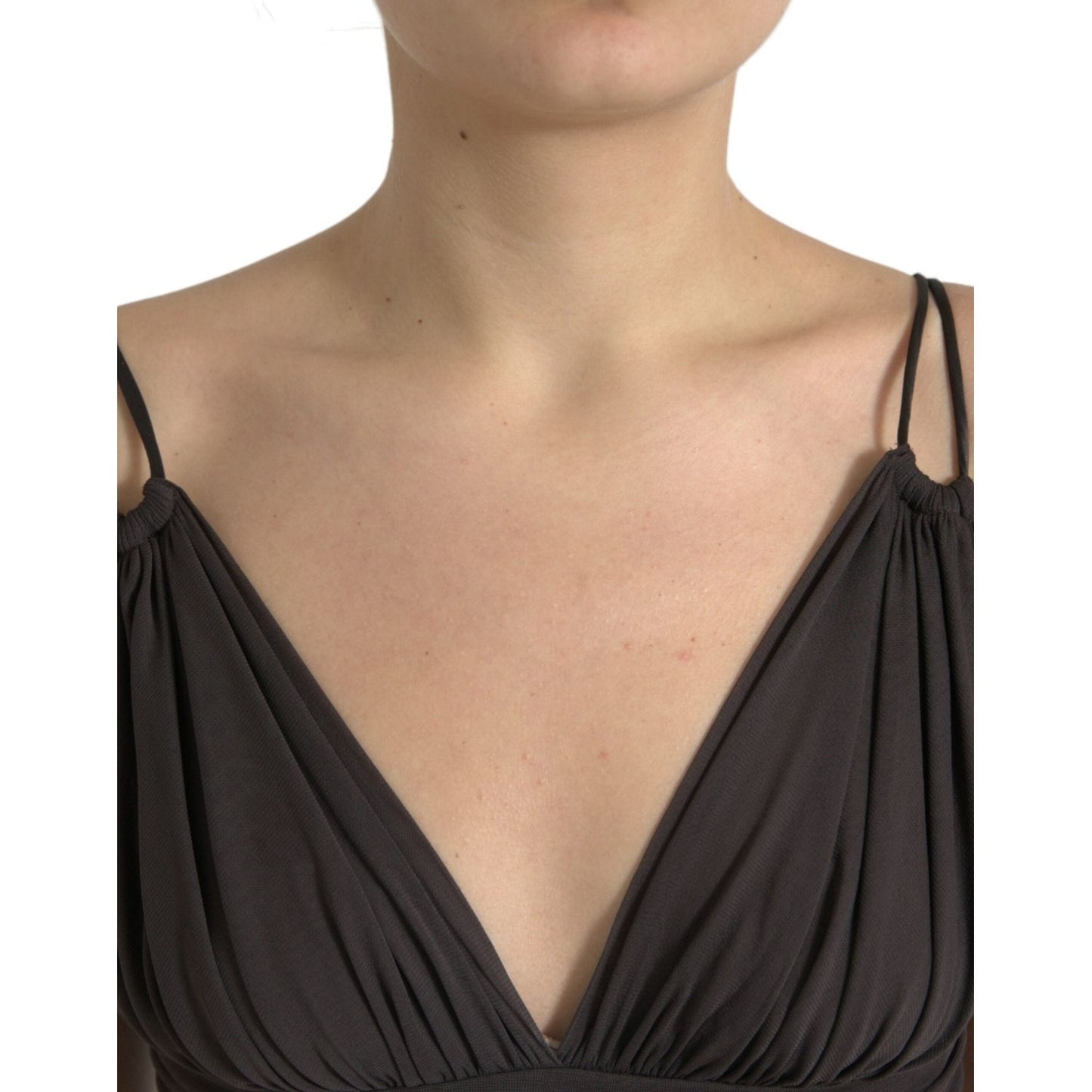 Dolce & Gabbana Brown Viscose Plunging V-neck Cropped Tank Top