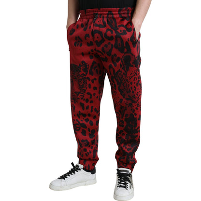 Dolce & Gabbana Red Black Leopard Stretch Jogger Pants Dolce & Gabbana