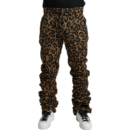 Dolce & Gabbana Brown Leopard Jacquard Jogger Pants Dolce & Gabbana