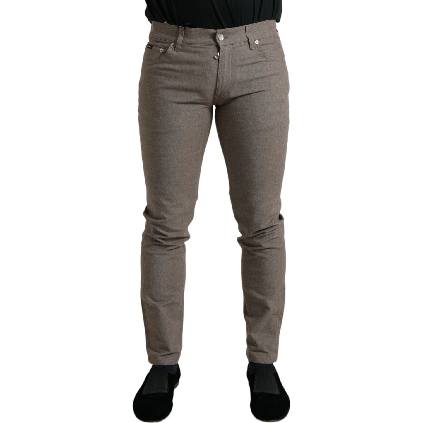 Dolce & Gabbana Brown Cotton Stretch Skinny Men Pants Dolce & Gabbana