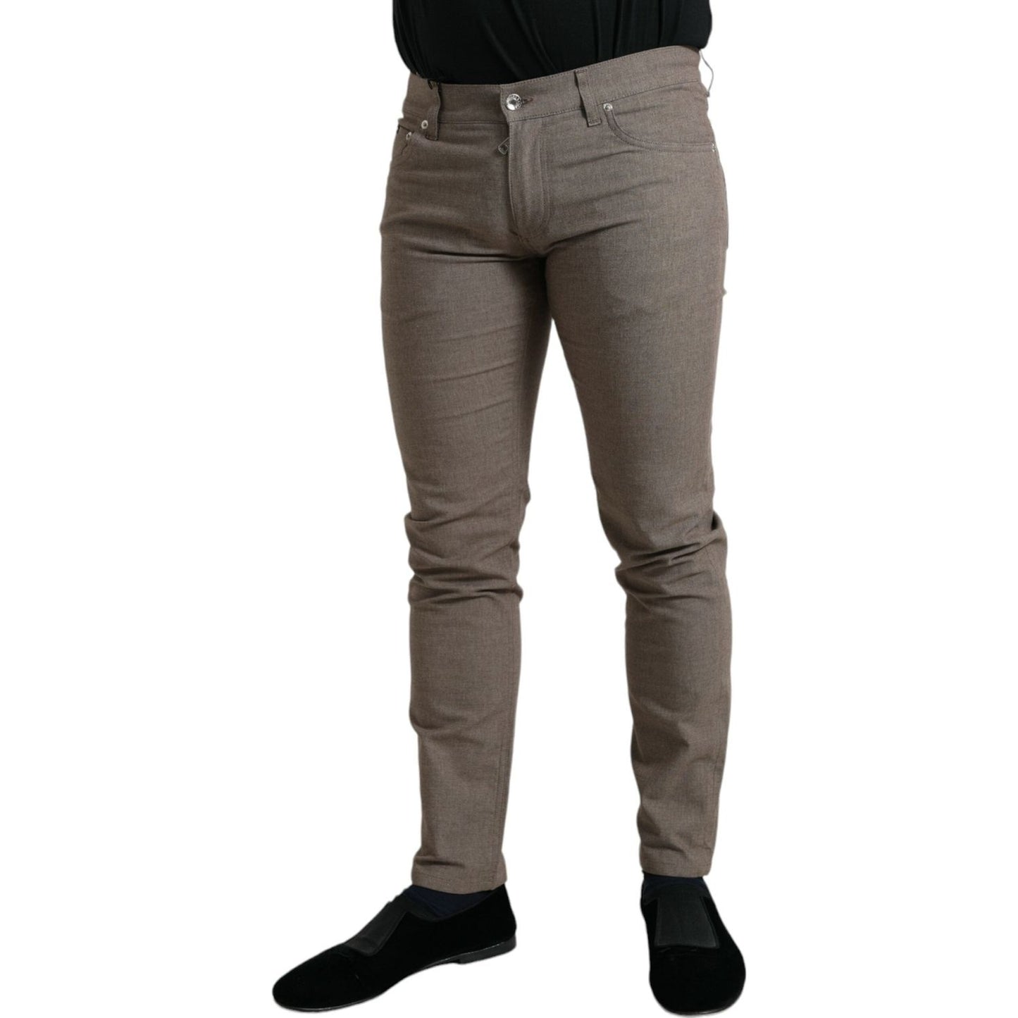 Dolce & Gabbana Brown Cotton Stretch Skinny Men Pants Dolce & Gabbana