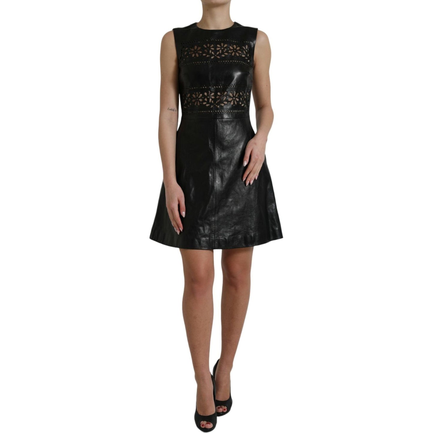 Valentino Shiny Black Nylon Cut Out A-line Mini Dress DR281041-40