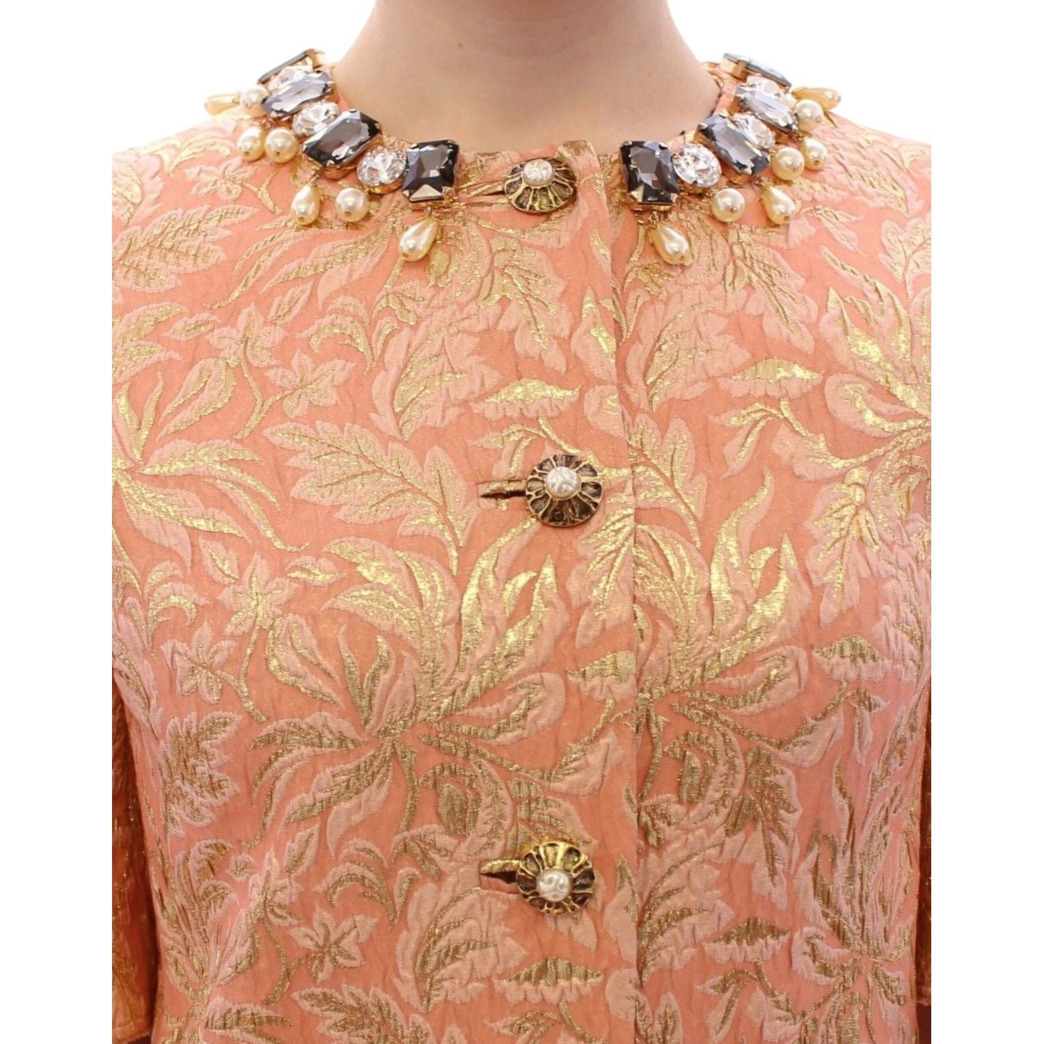 Dolce & Gabbana Pink Silk Brocade Crystal Jacket Coat