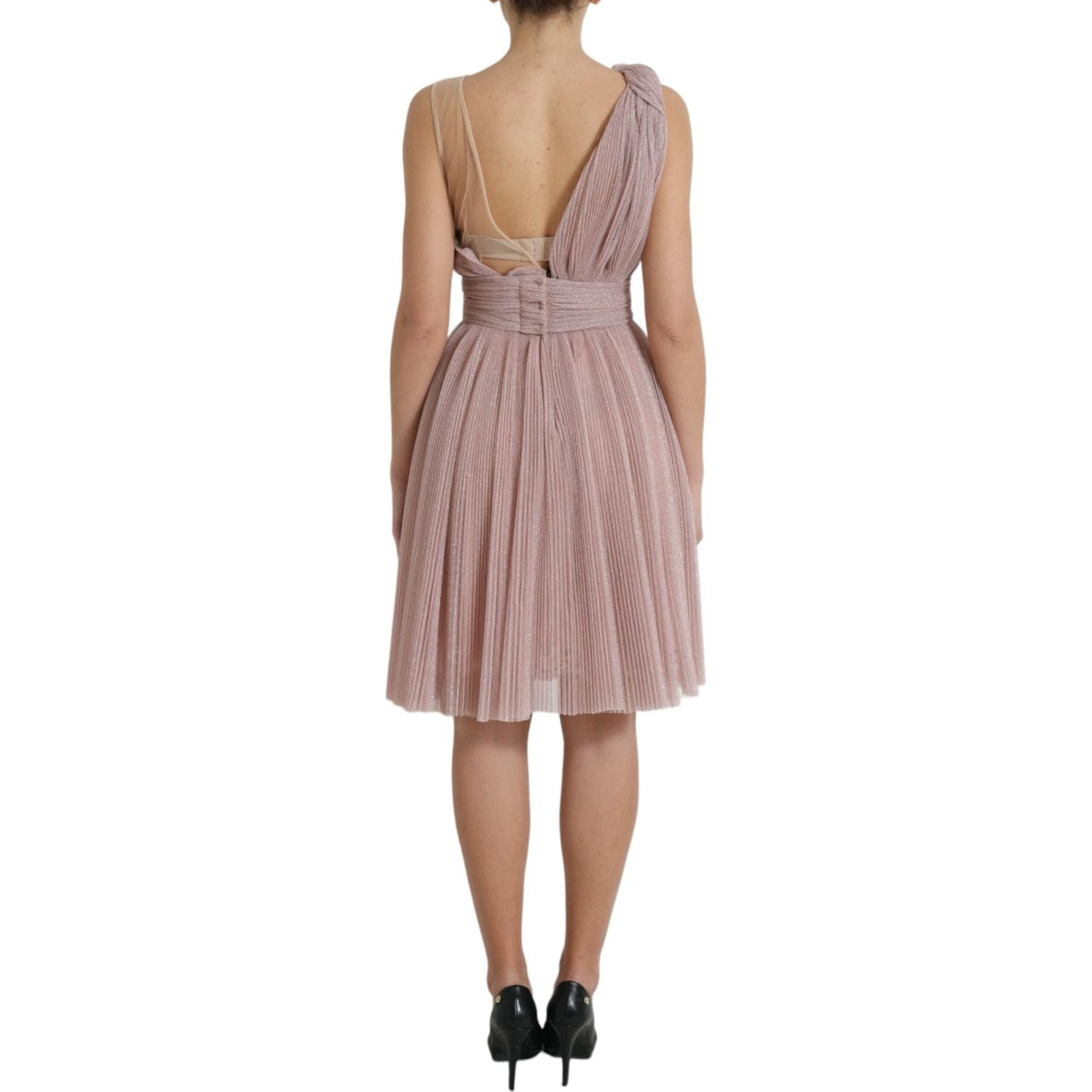 Dolce & Gabbana Pink One Shoulder Pleated Lame Tulle Dress