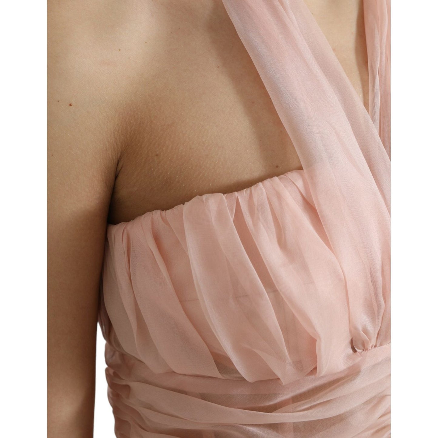 Dolce & Gabbana Pink Silk Chiffon Halter A-line Pleated Midi Dress