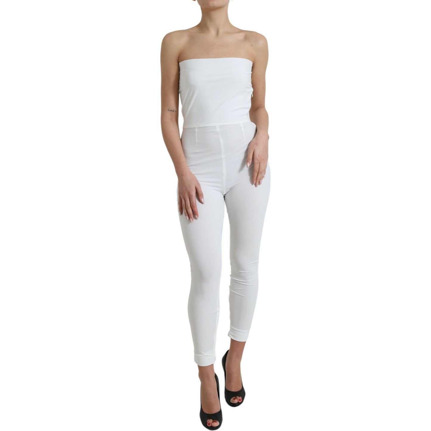 Dolce & Gabbana White Nylon Strapless Bodycon Jumpsuit Dress