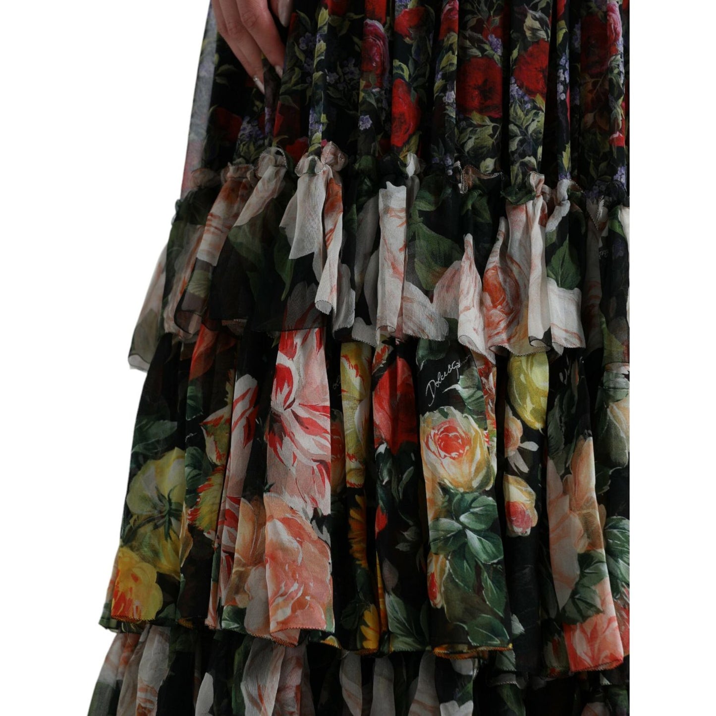 Dolce & Gabbana Multicolor Floral Chiffon Tiered Maxi Dress