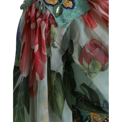 Dolce & Gabbana Blue Floral Print Tiered Long Maxi Dress