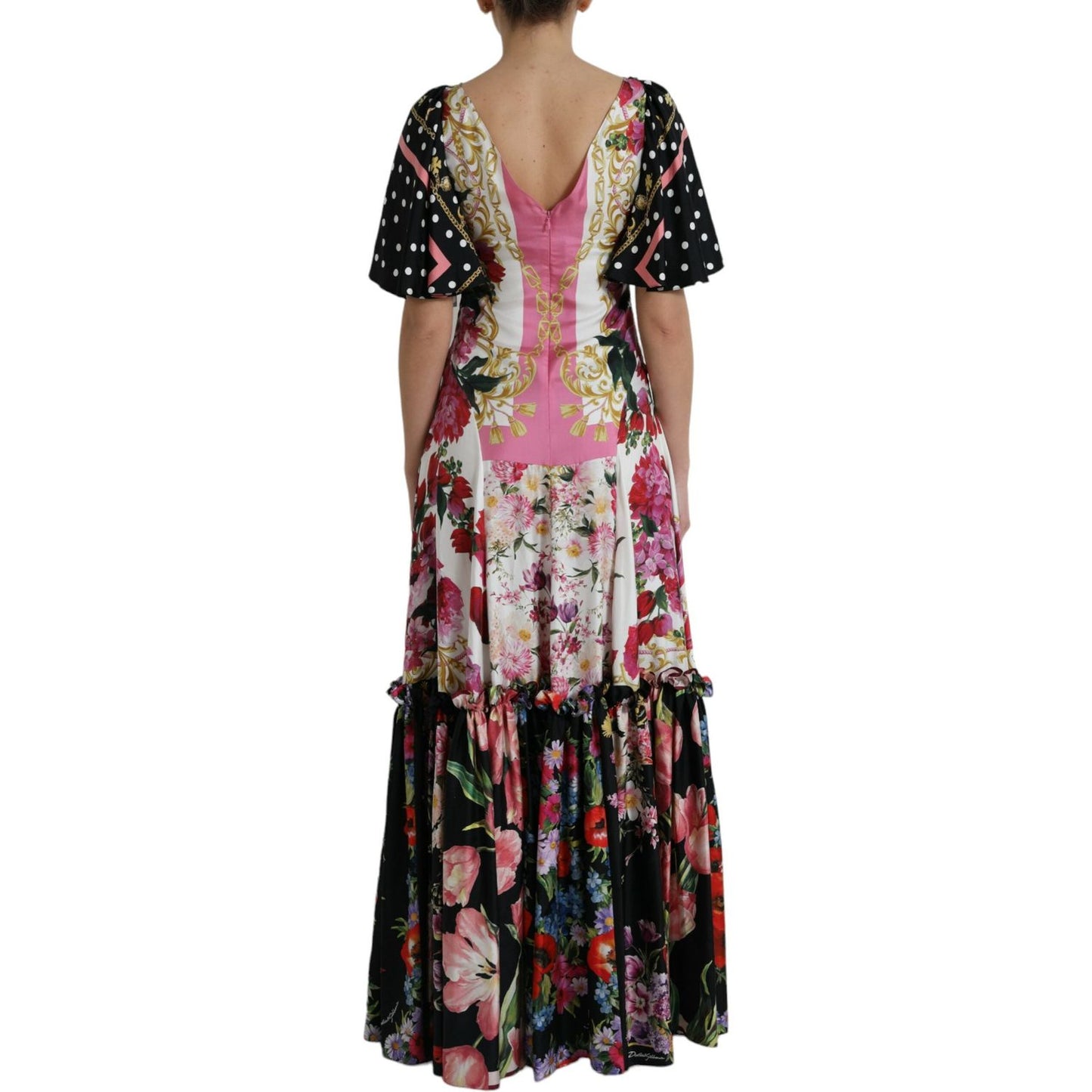 Dolce & Gabbana Multicolor Floral Print Silk Twill Gown Dress