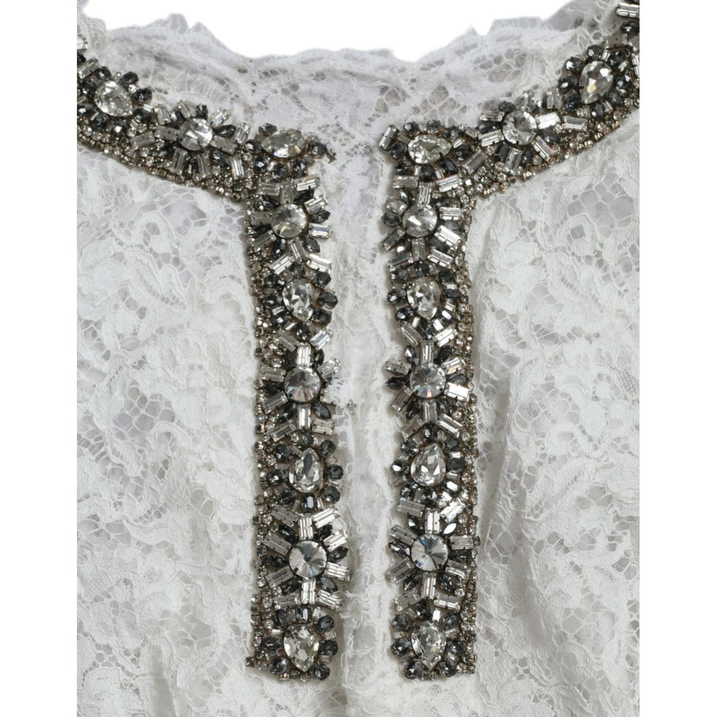 Dolce & Gabbana White Lace Crystal Embellished Shift Dress