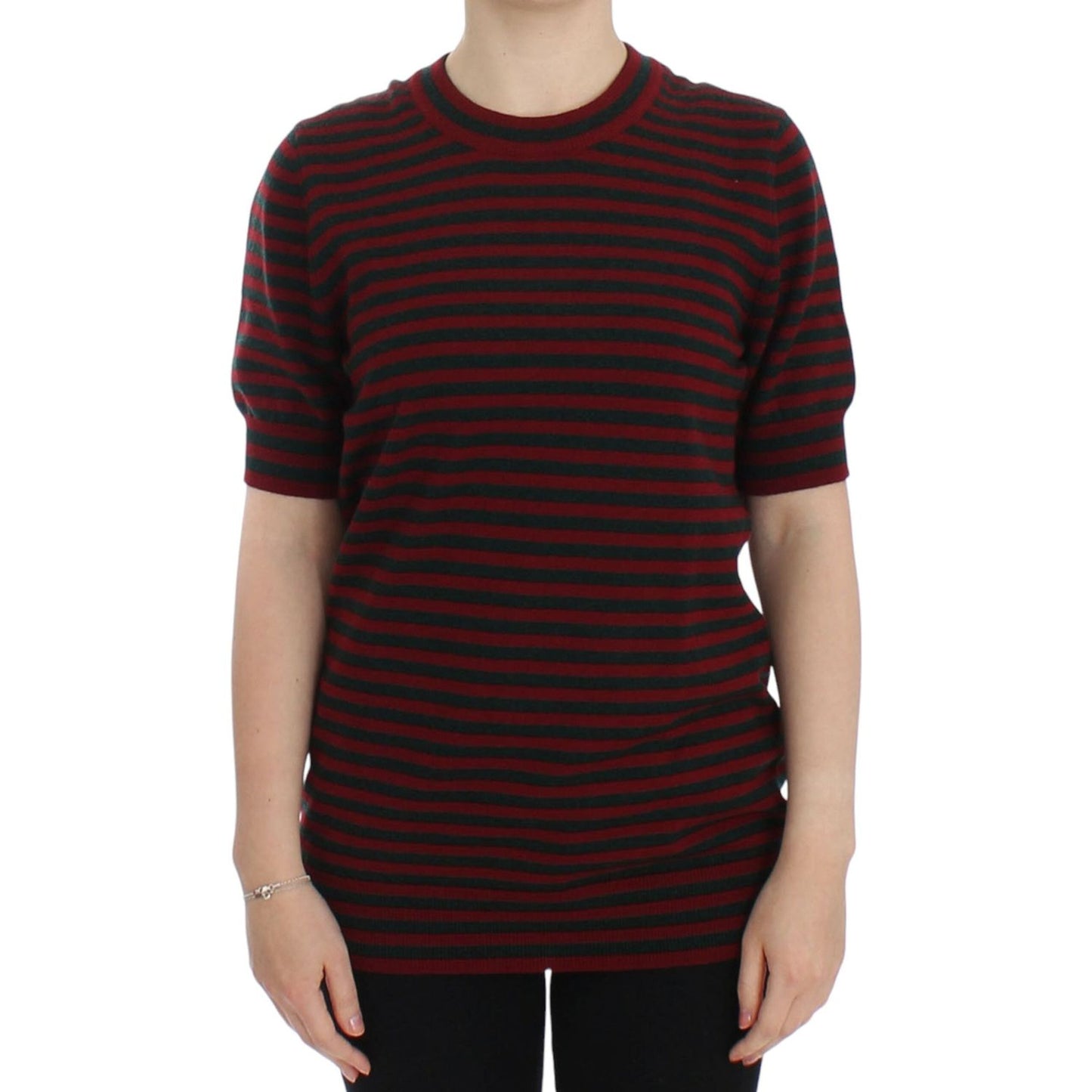 Dolce & Gabbana Red Gray Cashmere Short Sleeve Sweater SIG13354-36