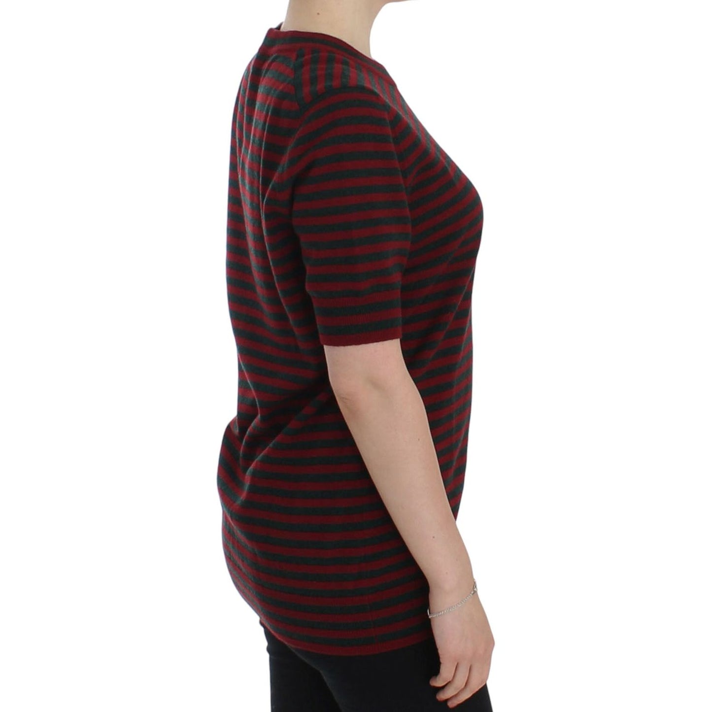 Dolce & Gabbana Red Gray Cashmere Short Sleeve Sweater SIG13354-36