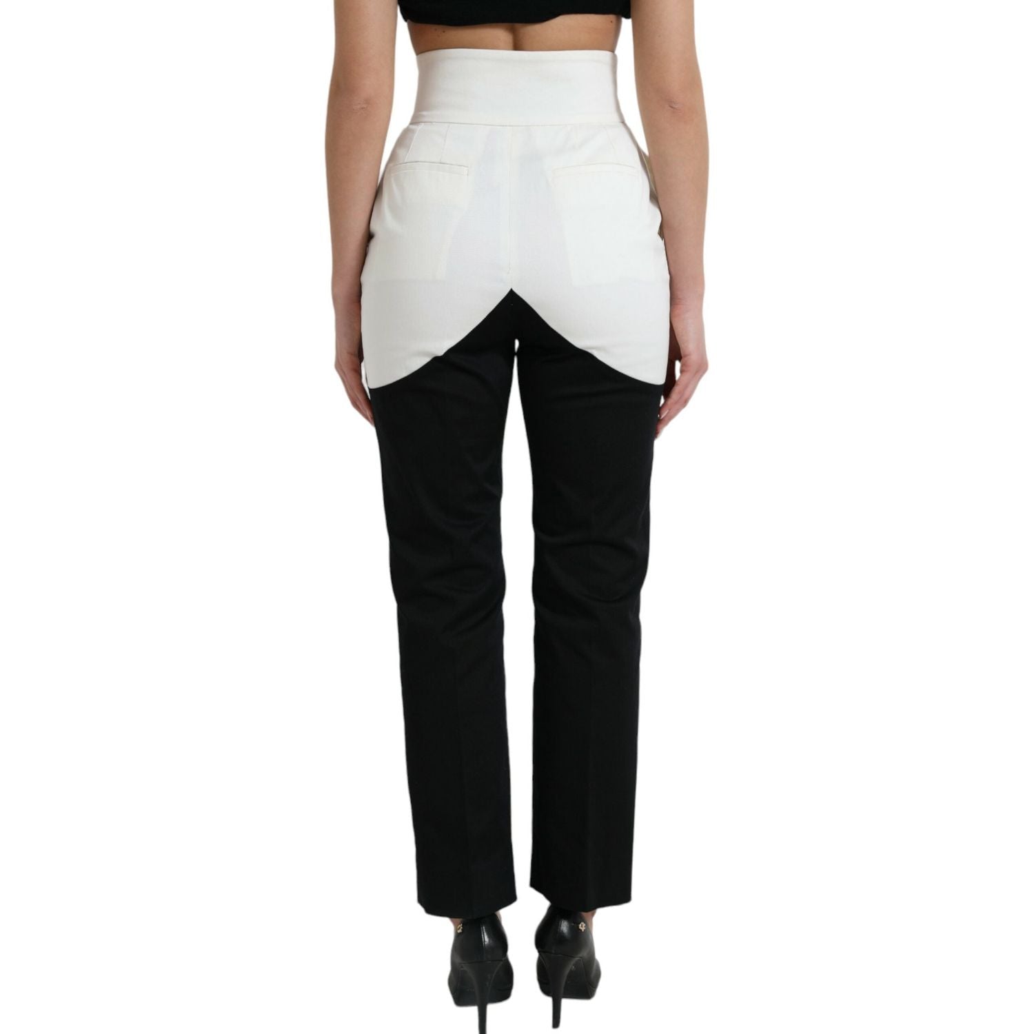 Dolce & Gabbana Black White Cotton Cut Out Waist Tapered Pants