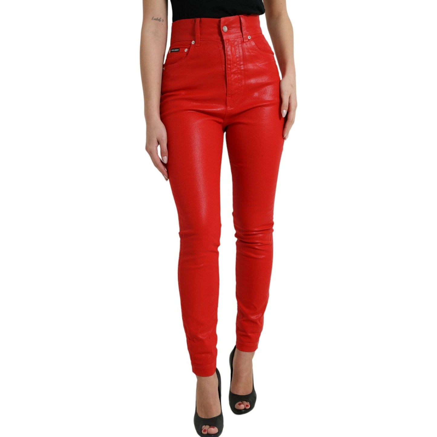 Dolce & Gabbana Red Cotton High Waist Skinny Denim Jeans