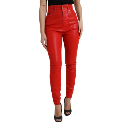 Dolce & Gabbana Red Cotton High Waist Skinny Denim Jeans