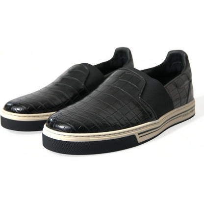 Dolce & Gabbana Black Croc Exotic Leather Sneakers Shoes Dolce & Gabbana