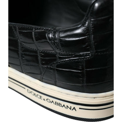 Dolce & Gabbana Black Croc Exotic Leather Sneakers Shoes Dolce & Gabbana