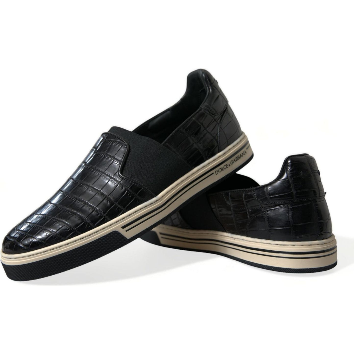 Dolce & Gabbana Black Croc Exotic Leather Sneakers Shoes Dolce & Gabbana