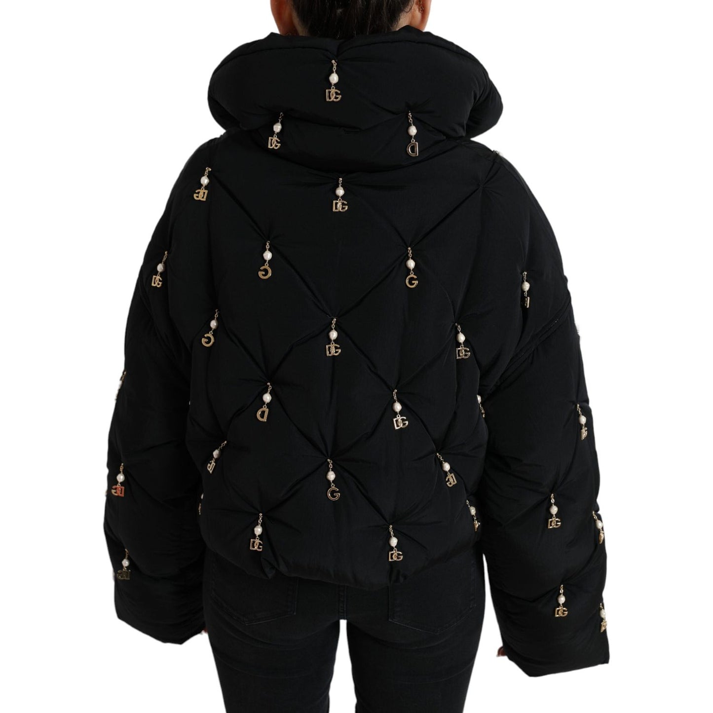 Dolce & Gabbana Black Embellished Quilted Shell Bomber Jacket