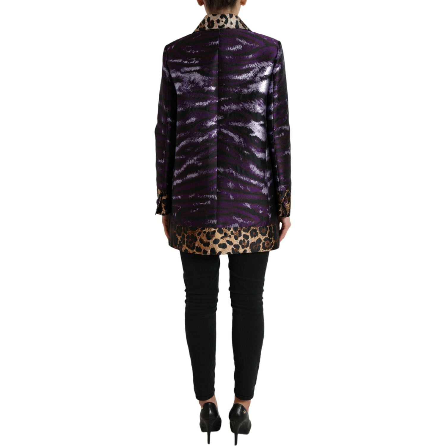 Dolce & Gabbana Purple Lamé Jacquard Tiger Print Coat Jacket
