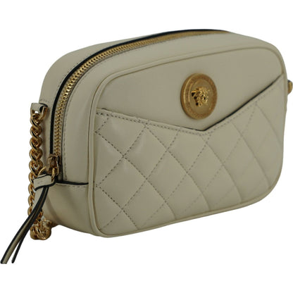 Versace Elegant White Lamb Leather Camera Bag