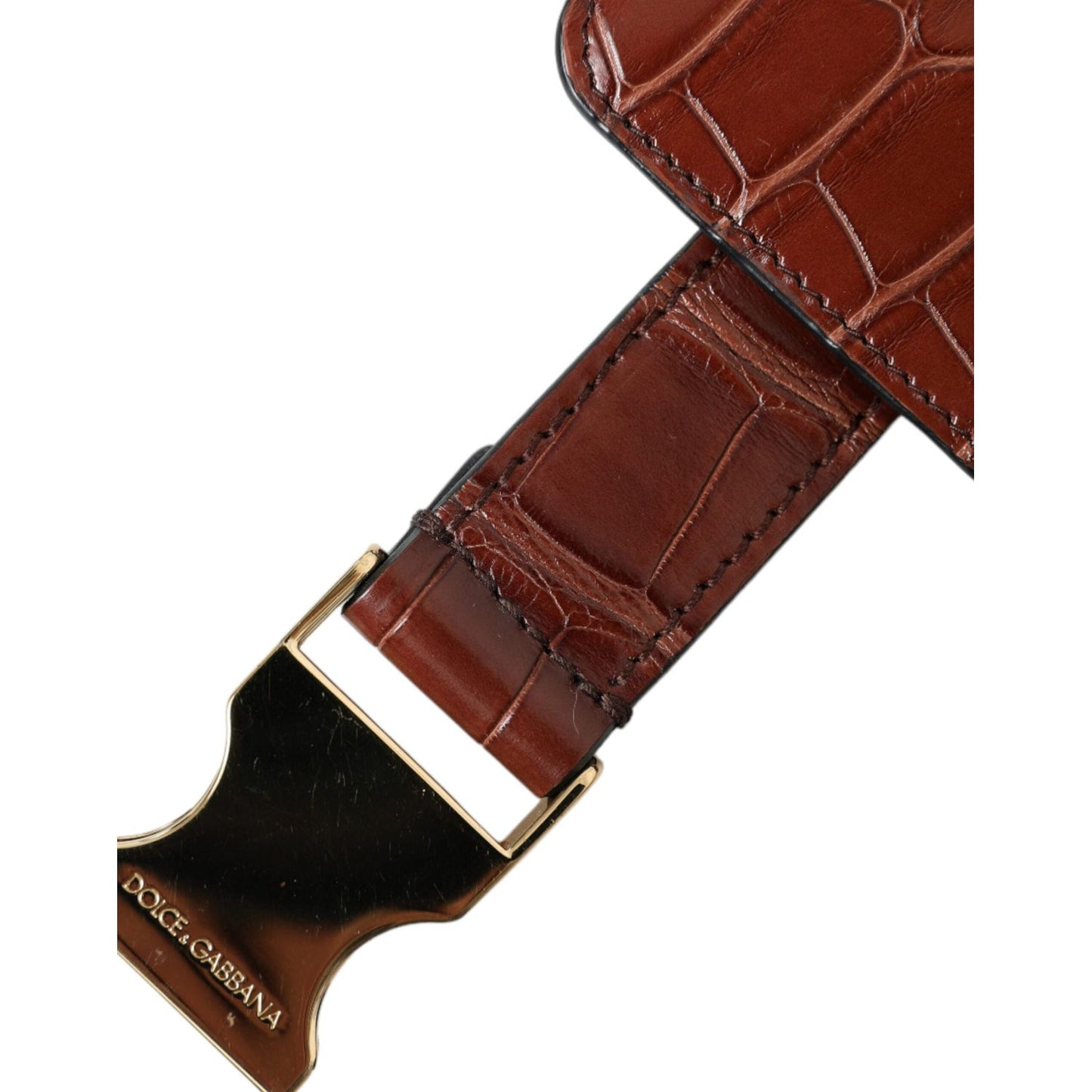 Dolce & Gabbana Brown Alligator Leather Airpods Case Coin Purse Wallet