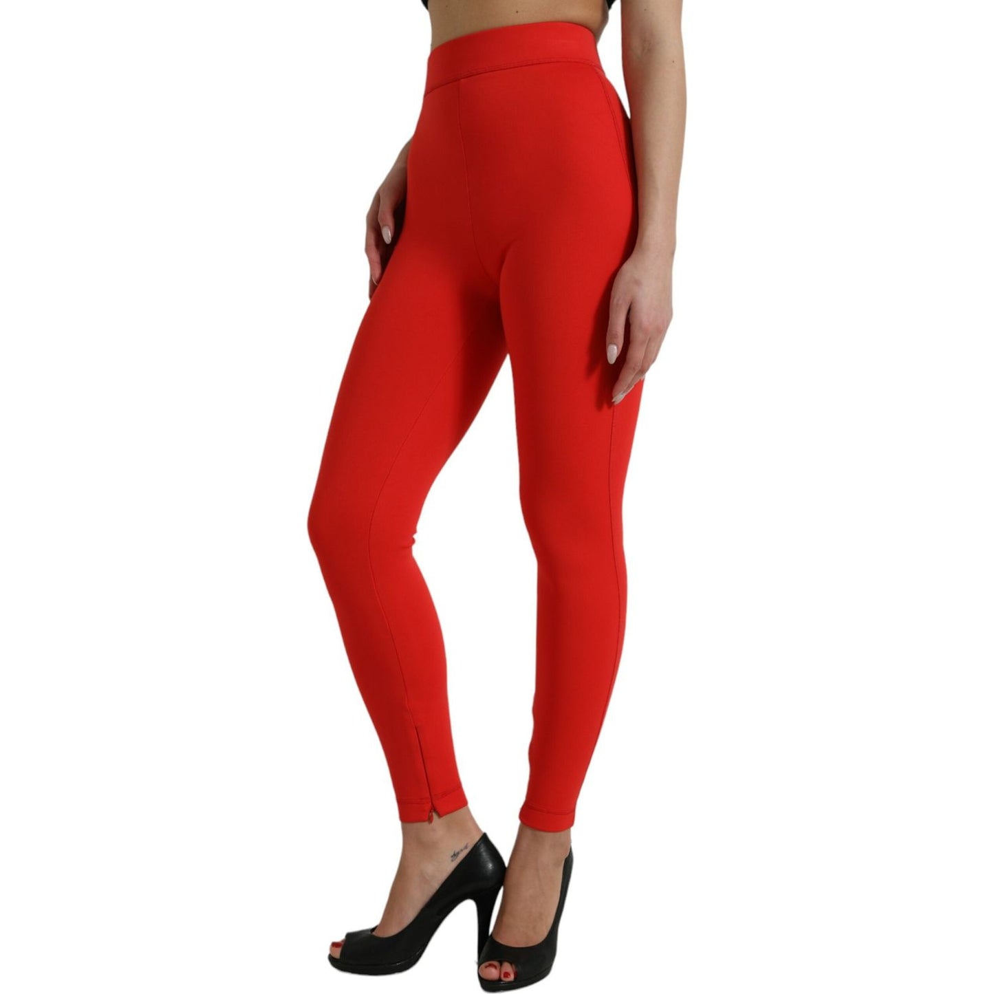 Dolce & Gabbana Red Nylon Stretch Slim Leggings Pants