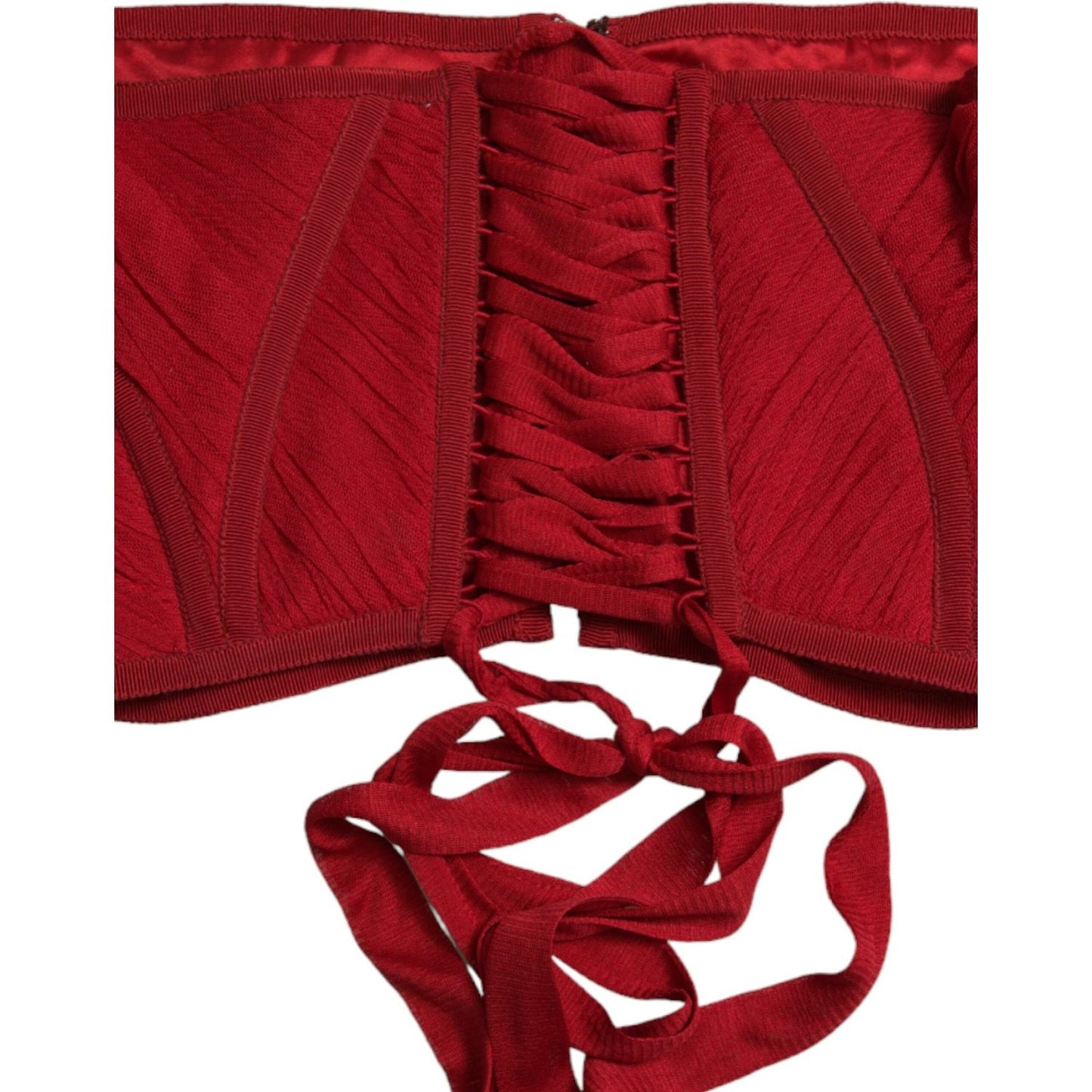 Dolce & Gabbana Red Silk Belt Waist Lace Up Strap Corset
