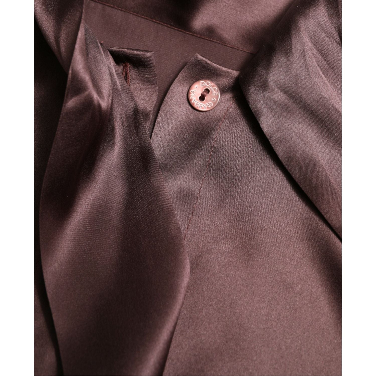 Dolce & Gabbana Brown Silk Ascot Collar Long Sleeve Blouse Top