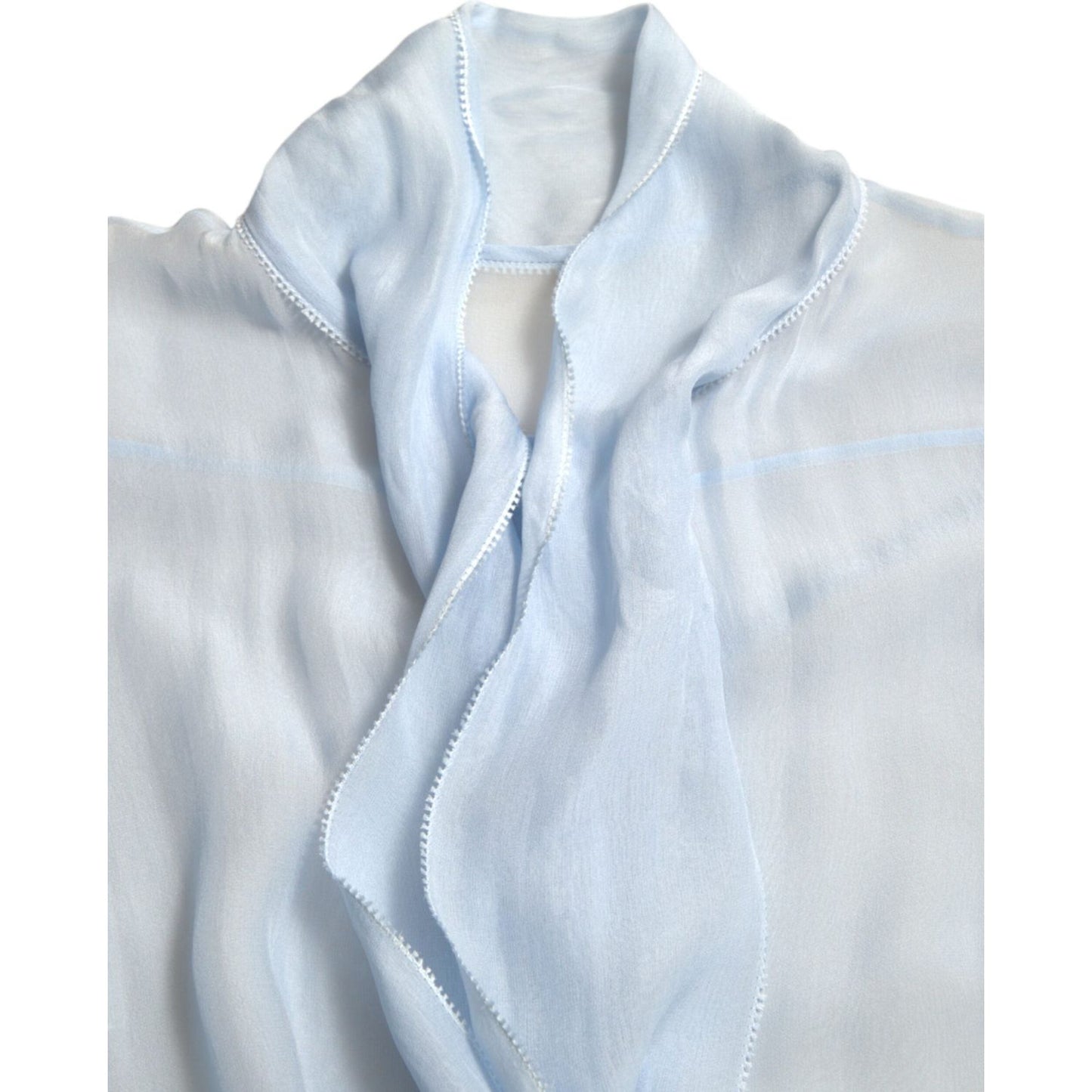 Dolce & Gabbana Blue Long Sleeves Ascot Collar Blouse Top