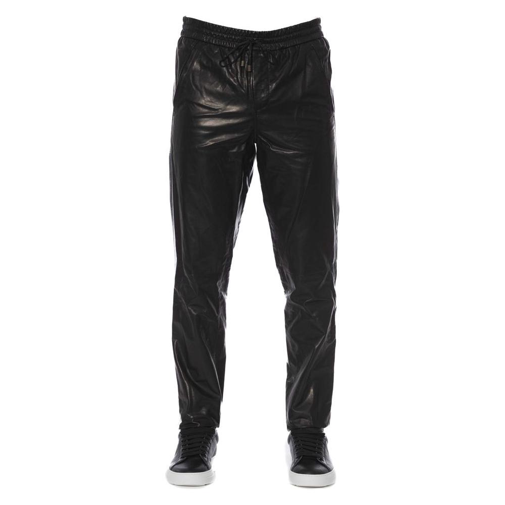 Trussardi Sleek Black Leather Trousers for Men