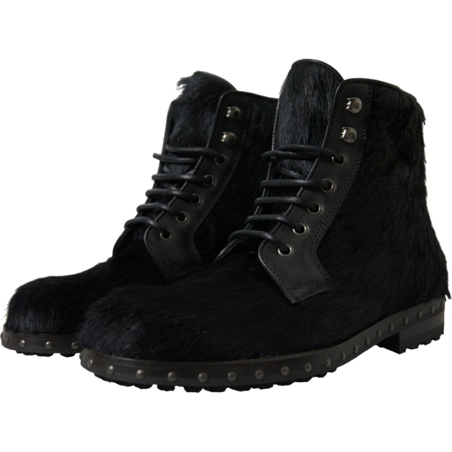 Dolce & Gabbana Black Pony Style Leather Mid Calf Boots Shoes MV5538-40