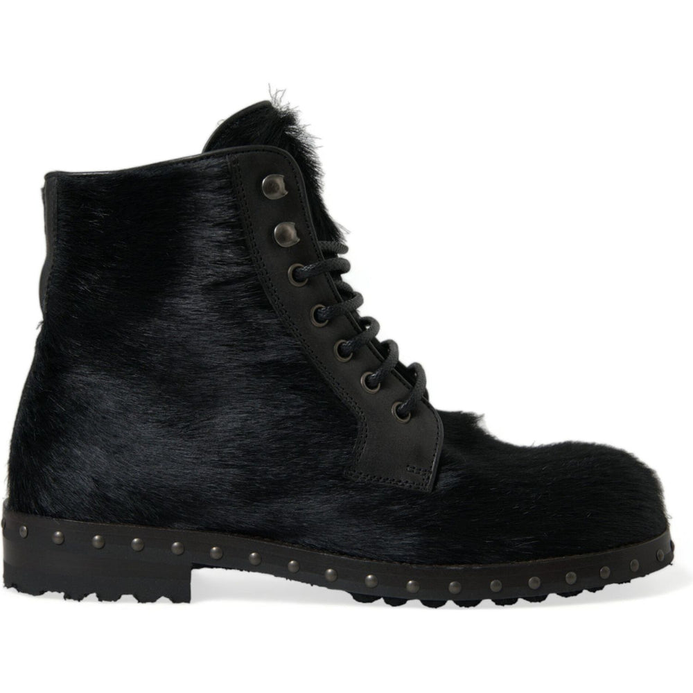 Dolce & Gabbana Black Pony Style Leather Mid Calf Boots Shoes MV5538-40