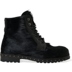 Dolce & Gabbana Black Pony Style Leather Mid Calf Boots Shoes MV5538-40