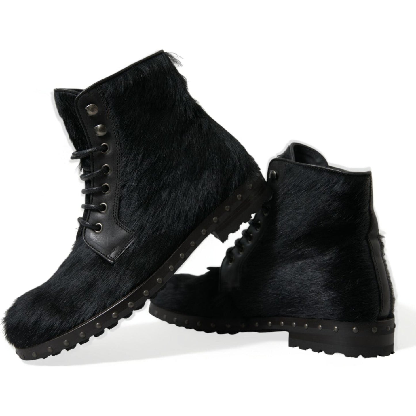 Dolce & Gabbana Black Pony Style Leather Mid Calf Boots Shoes MV5538-40