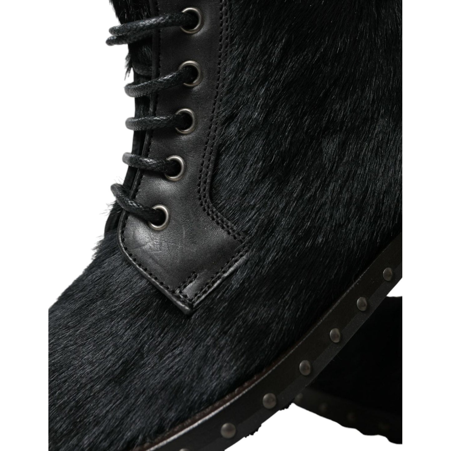 Dolce & Gabbana Black Pony Style Leather Mid Calf Boots Shoes MV5538-40