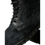 Dolce & Gabbana Black Pony Style Leather Mid Calf Boots Shoes MV5538-40