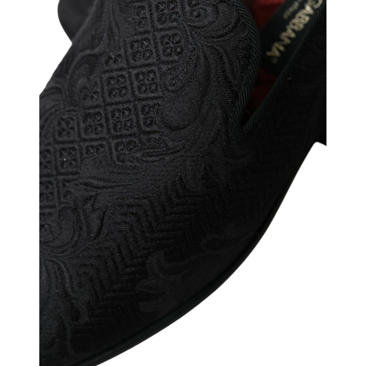 Dolce & Gabbana Black Brocade Men Slip On Loafer Dress Shoes