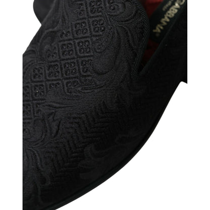 Dolce & Gabbana Black Brocade Men Slip On Loafer Dress Shoes