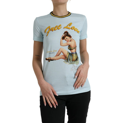 Dolce & Gabbana Light Blue Cotton Free Love Crew Neck T-shirt