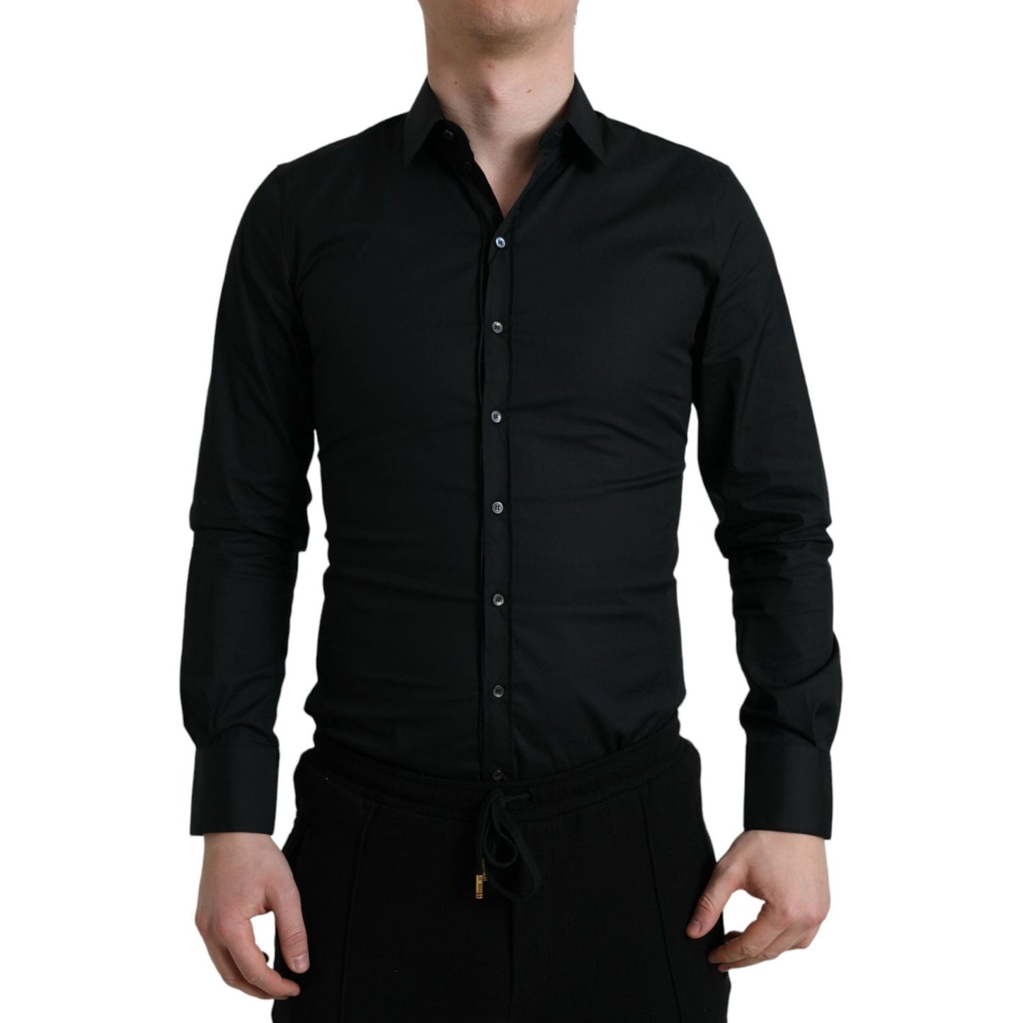 Dolce & Gabbana Black Cotton Stretch Slim Formal Dress Shirt Dolce & Gabbana