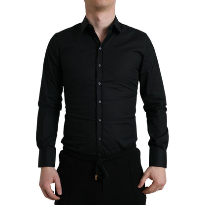 Dolce & Gabbana Black Cotton Stretch Slim Formal Dress Shirt Dolce & Gabbana