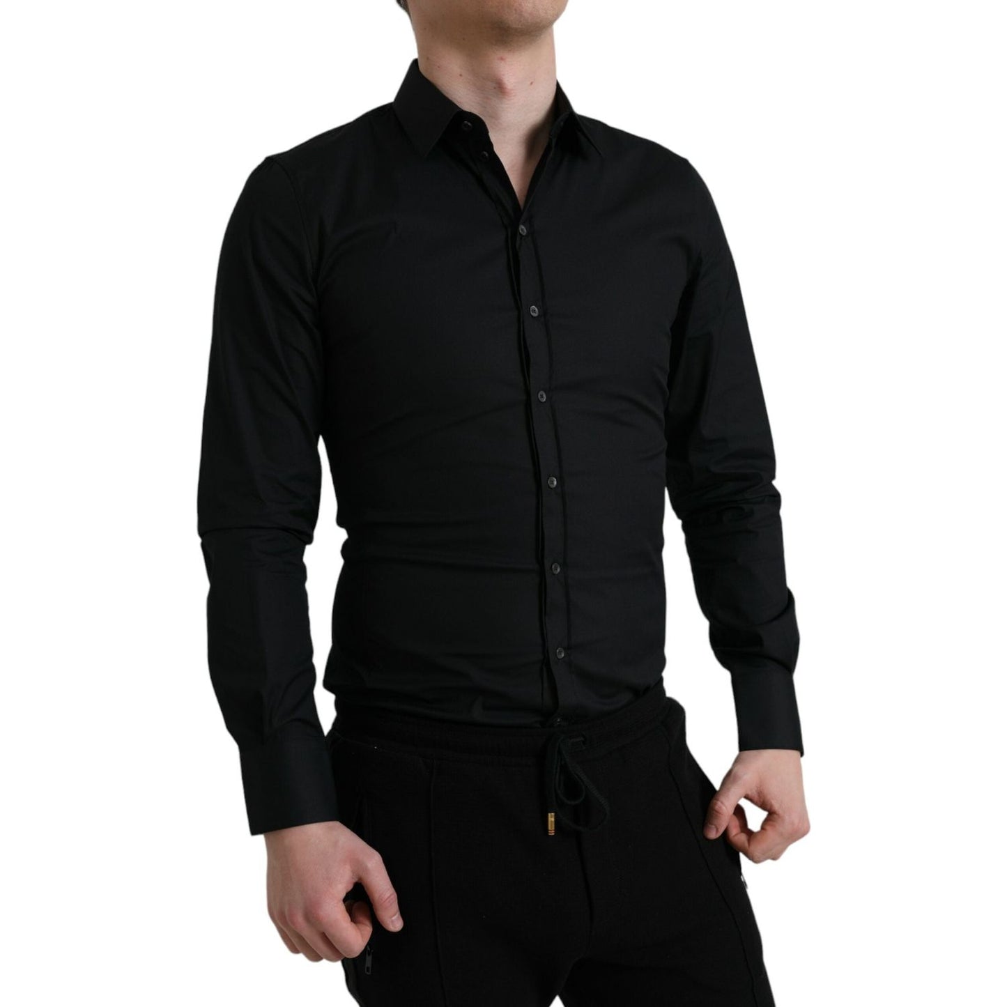 Dolce & Gabbana Black Cotton Stretch Slim Formal Dress Shirt Dolce & Gabbana