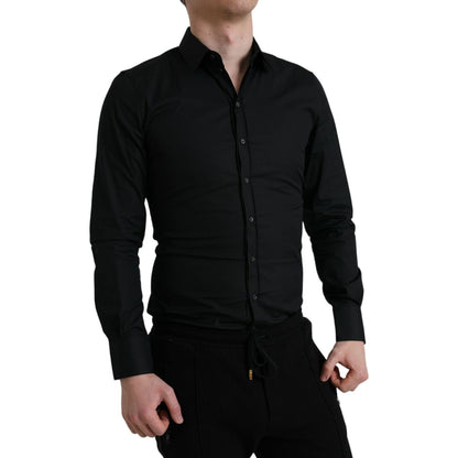 Dolce & Gabbana Black Cotton Stretch Slim Formal Dress Shirt Dolce & Gabbana