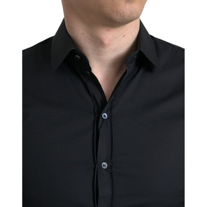 Dolce & Gabbana Black Cotton Stretch Slim Formal Dress Shirt Dolce & Gabbana