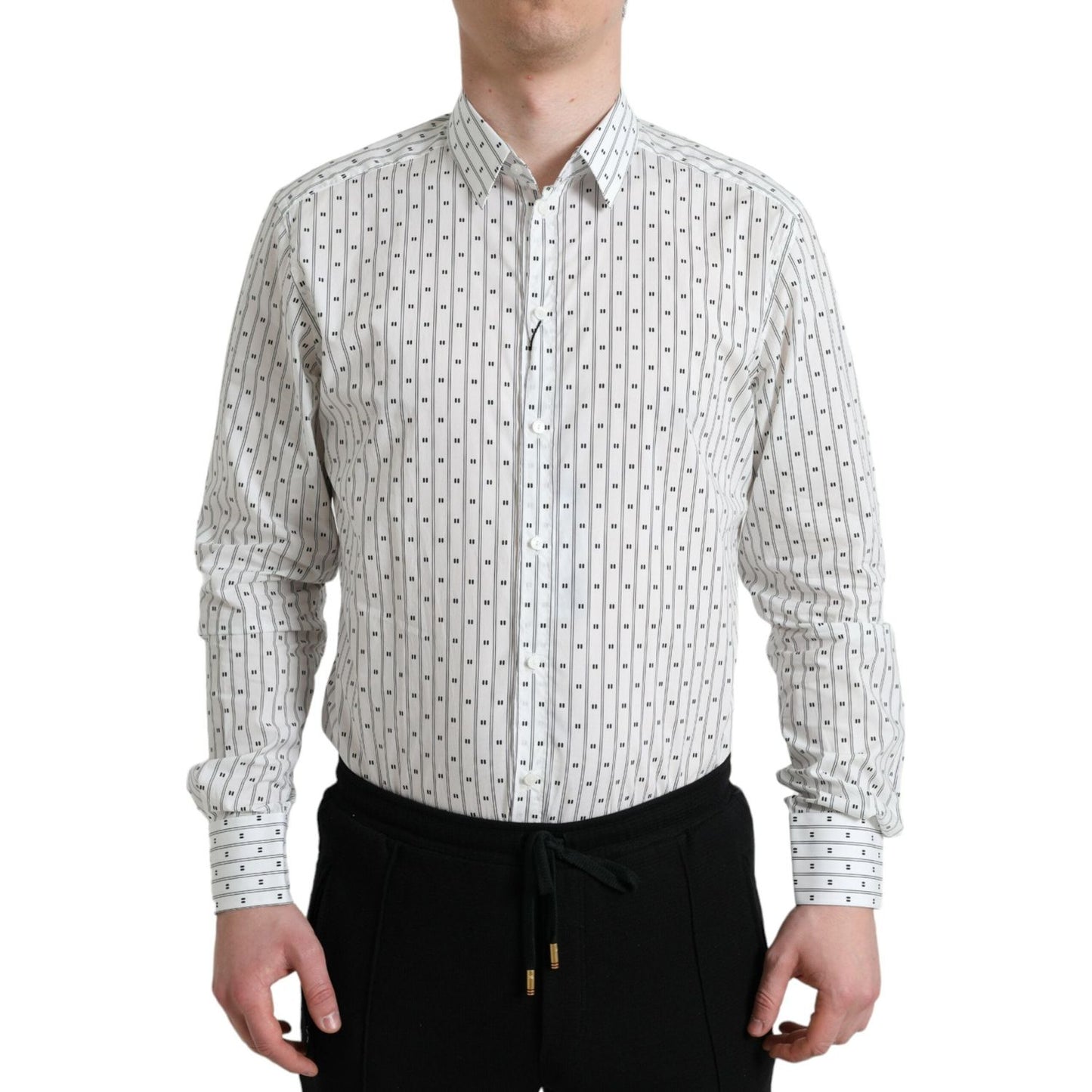 Dolce & Gabbana White Patterned Men GOLD Formal Dress Shirt Dolce & Gabbana