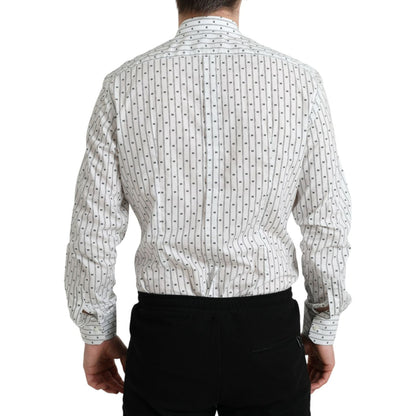 Dolce & Gabbana White Patterned Men GOLD Formal Dress Shirt Dolce & Gabbana
