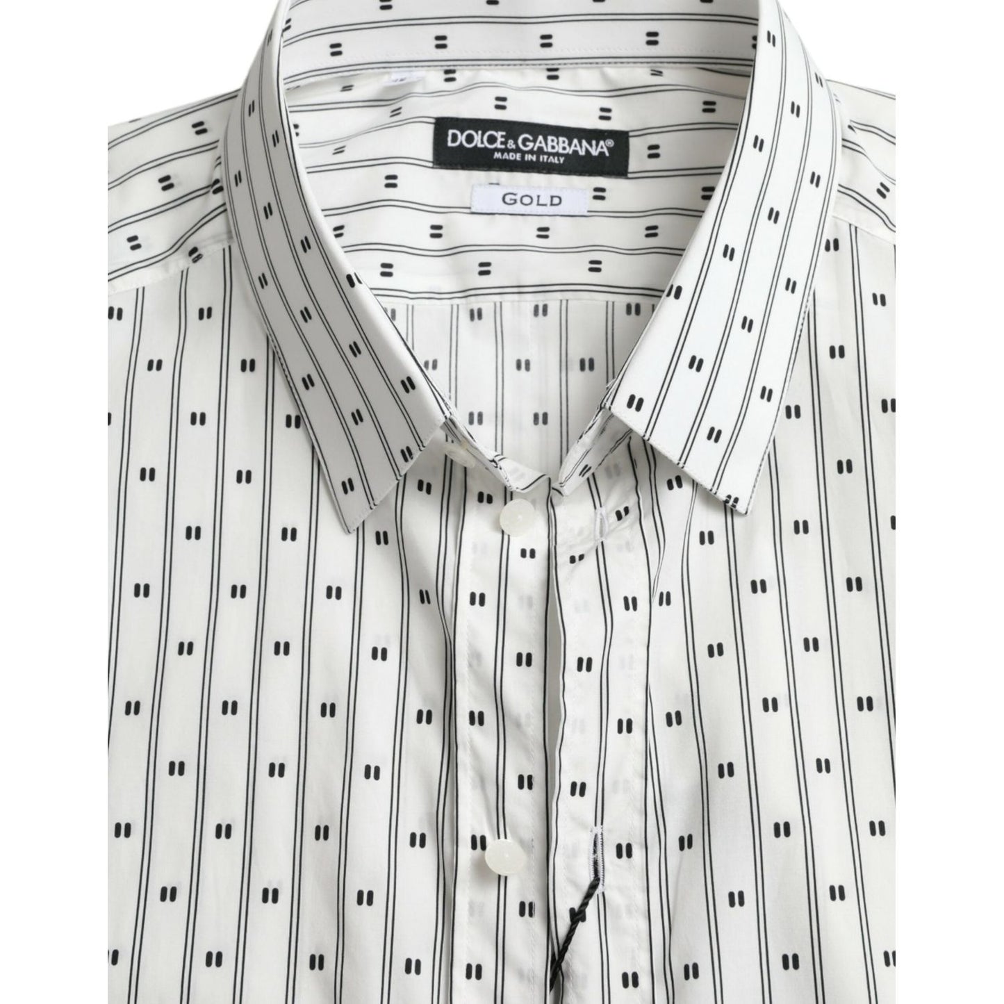 Dolce & Gabbana White Patterned Men GOLD Formal Dress Shirt Dolce & Gabbana