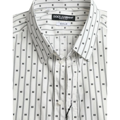Dolce & Gabbana White Patterned Men GOLD Formal Dress Shirt Dolce & Gabbana